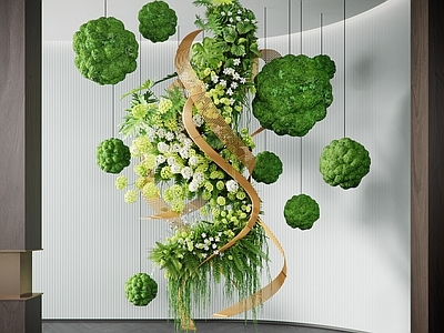现代艺术装置 现代室内花艺装置 景观植物堆 苔藓垂吊装置 蕨类植物