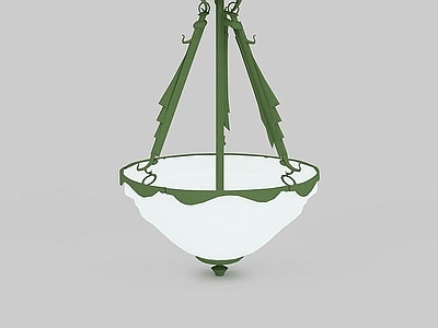 现代封闭式厨房 简约绿边吊灯