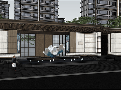 轻奢商业景观 现代社区入口景观 示范区前场水景 酒店入口