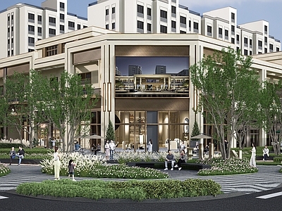 现代商场建筑 现代商业街 网红街角公园 建筑裙房商业