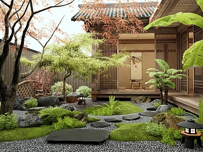日式禅意庭院 羽毛枫 微地形 汀步 苔藓 景观石头
