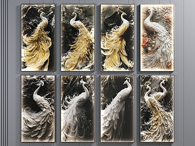 现代轻奢挂件 玄关装饰画 孔雀 墙饰 墙面装饰品 立体装饰画