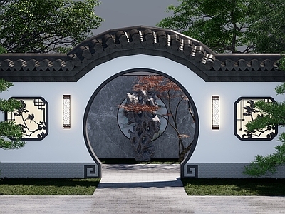 新中式景墙 新中式月洞门