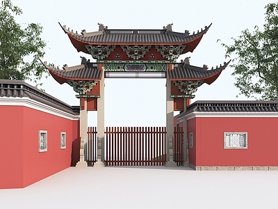 新中式中式古建 中式古建 古建门头 彩绘古建 彩绘牌坊