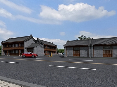 中式中古古建 古建 停车场 中式建筑