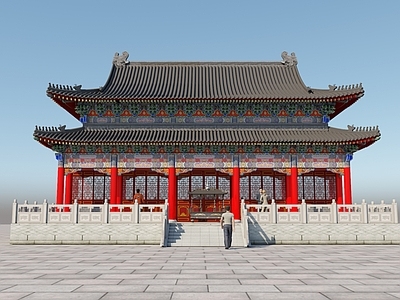 中式古建 大雄宝殿 重檐大殿 大殿 五间重檐大殿