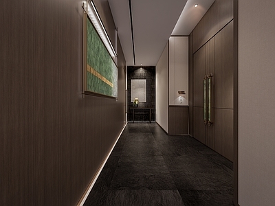 现代新中式酒店走廊 餐饮 餐饮走廊 走廊 端景 包厢走廊