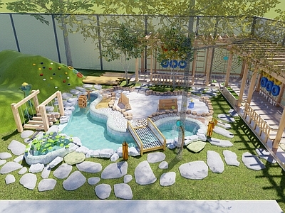 现代办公景观 幼儿园户外沙水区 廊架 地形攀爬