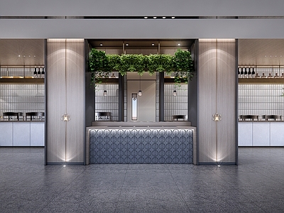 现代新中式酒店餐厅 全日餐厅 酒店公区 布菲台 餐桌 卡座