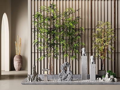 新中式其他景观小品 景观小品 石头假山 柱子 拴马桩