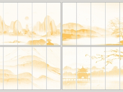 现代新中式护墙板 现代穿孔板 山水画穿孔板 冲孔背景墙 护墙板 冲孔板