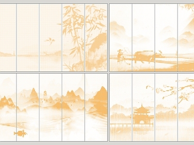 现代背景墙 现代铝板穿孔板 山水画穿孔板 冲孔背景墙 护墙板 发光板