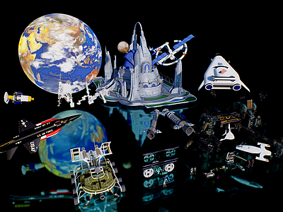 玩具 赛博朋克 元宇宙科幻未来 机器人太空站 星球宇宙太空 宇宙飞船火箭