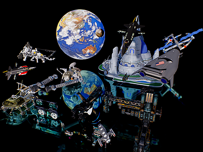 现代新中式其他小品 宇宙飞船火箭 机器人太空站 元宇宙科幻未来 星球宇宙太空 赛博朋克