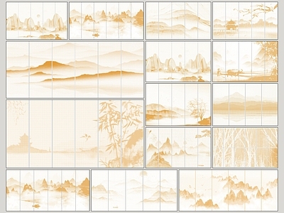 现代新中式背景墙 现代穿孔板 山水画穿孔板 冲孔背景墙 护墙板 冲孔板