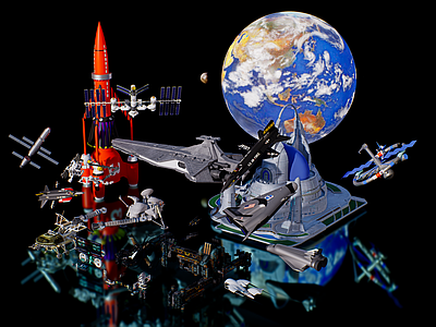 船 元宇宙科幻未来 宇宙飞船火箭 赛博朋克 机器人太空站 星球宇宙太空