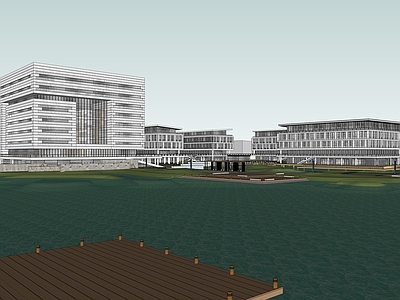 现代极简学校建筑 学校湖景 教学楼学校 学校操场