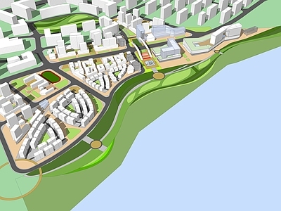 现代简约鸟瞰规划 城市设计 产业园 滨水建筑 城市鸟瞰 规划