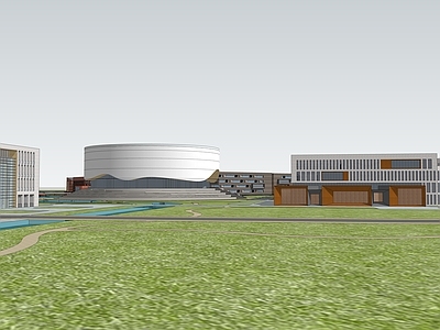 现代学校建筑 学校湖景 教学楼学校