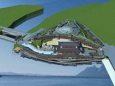 中式公园 中式公园 牌坊 景观古建筑