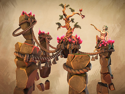 现代艺术风格建筑 卡通树 漂亮的大树 古树 许愿树游戏树 岩石