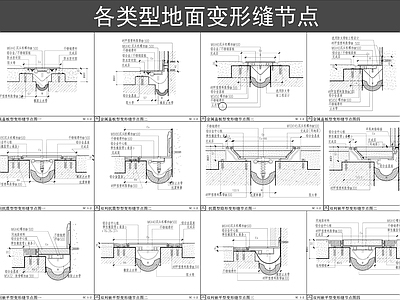 地面综合节点 各类型地面变形缝 地面变形缝节点 隐形变形缝节点 建筑变形缝节点 伸缩缝节点 施工图