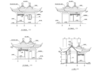 中式亭子 四角亭 景观亭 木亭 施工图