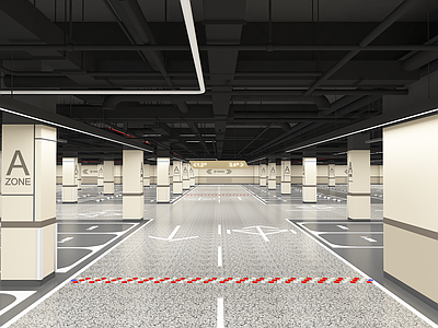 现代室内停车场 地下停车场 交通设施 墙面美化 导视系统 交通划线