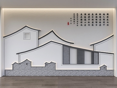 现代新中式背景墙 马头墙背景墙 中式背景墙 瓦片背景墙 徽派建筑背景墙 建筑轮廓背景墙