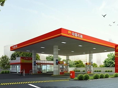 现代加油站 加油站外观 交通建筑 中国石油