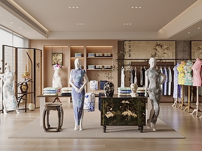 新中式服装店 旗袍店 丝绸 刺绣 丝绸展厅 旗袍展厅