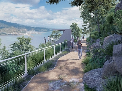现代滨水景观 滨海登山道 自然手作步道