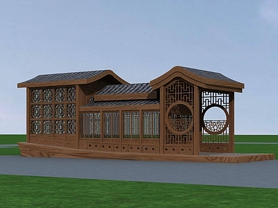 中式博古架 中式景观建筑 船形建筑 木屋