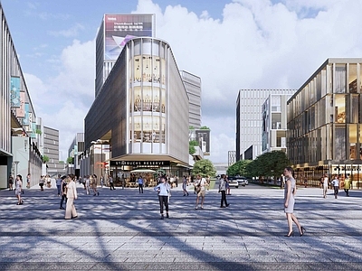 现代街道外景 商业街外景 人行道 商业街