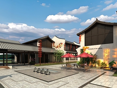 中式中古古建 古建 商业街 中式建筑 小镇 民宿