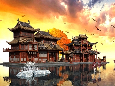 中式中古古建 古建 仙境 阁楼 中式建筑