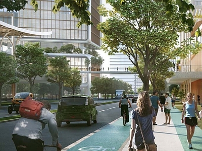 现代街道外景 道路 人行道 未来社区