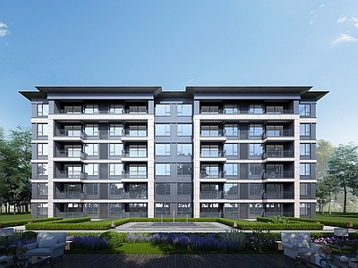 新中式轻奢高层住宅 新中式多层住宅 精致轻奢洋房 多层豪宅 双拼户型 庭院透视