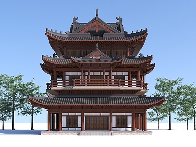 新中式中式古建筑 中式古建阁 北方阁 古建阁 三层阁