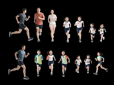 多人 2D跑步人物 运动人物 小孩跑步