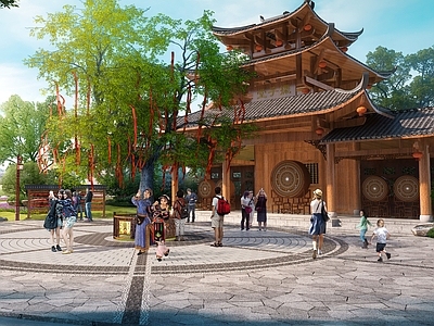 中式古建筑 土家族建筑 摆手堂 中式民族古建