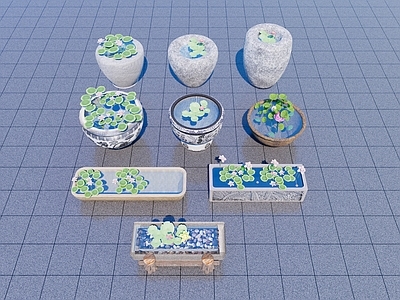新中式庭院小品 水缸 庭院水景 荷花水池 石臼水景 禅意水景