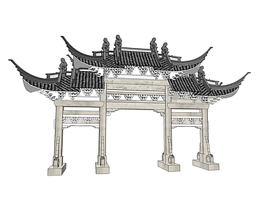 中式复古古建筑 古建 门楼 牌坊