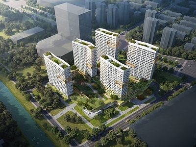 现代简约小区建筑 公租房 高层住宅 居住区规划 商业裙房 保障住房