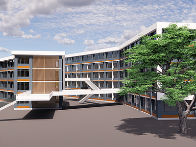 现代学校建筑 教学楼学校 现代学校