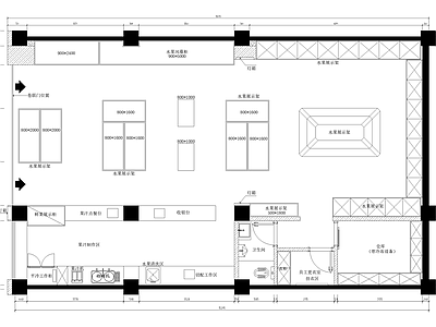 水果店 平面图 专卖店 果切果汁展示架 收银点餐台 风幕柜冷冻仓库 施工图