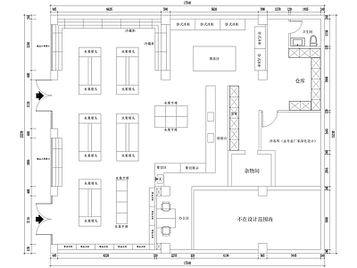 水果店 平面图 专卖店 零食果切收银台 冷藏柜冰柜货架 仓库卫生间 施工图