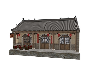 中式复古古建筑 仿古建 街面 粮铺