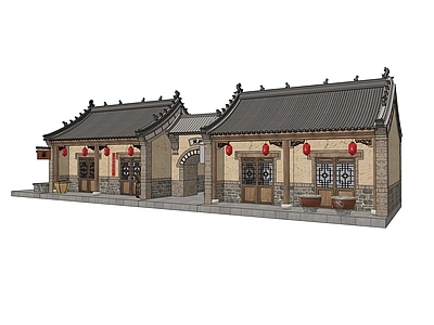 中式复古古建筑 古城建筑 古建 铺面 住户