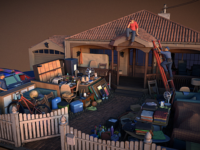 现代艺术风格建筑 自家屋顶上 房屋 砖瓦房 住宅房 农家前院 卡通住房